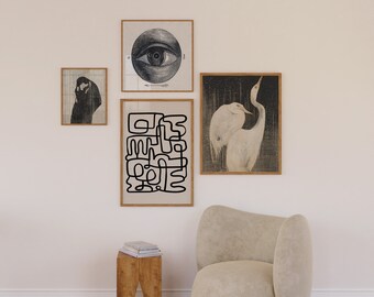 Conjunto de arte de pared de galería de 4, descarga digital de ALTA CALIDAD, arte neutro, conjunto de impresión ecléctica, arte boho, paquete antiguo, paquete de impresiones de pared