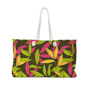 Tropische Blätter Strandtasche | Weekender Tasche | Vintage Print Tasche | Gemusterte Tasche | Umhängetasche | Retro Strandtasche | Damen Geldbörse