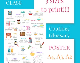 Cooking Glossary Poster for Classrooms - A4, A3, A2 - Three Print sizes included