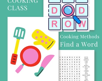 Cooking Methods Find a Word - DIGITAL FILE - Teacher Resource, Home Economics, Cooking Class, Food Tech, Homeschool, Cookingwith Kids &Teens