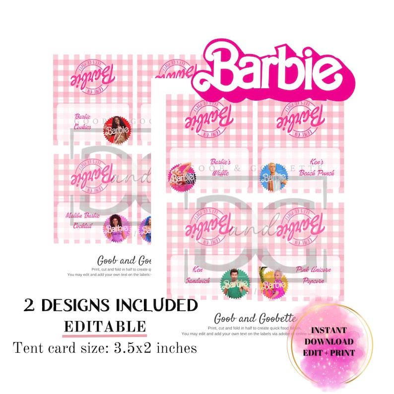 Editable barbie birthday party food tent barbie food labels etsy