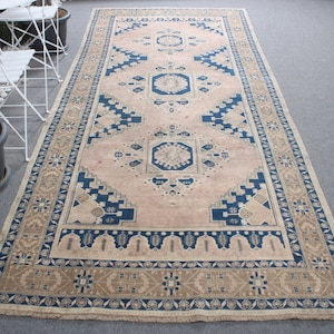 Vintage Rug, 5.1x11.8 ft Large Rug, Turkish Rug, Anatolian Rugs, Rugs For Salon, Blue Kitchen Rug, Large Turkish Rug,