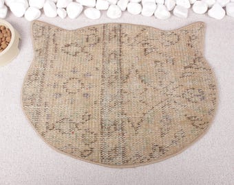 Rug Pet Supplies, Cat Mat, Custom Rug Peds, Beige Pad, Rug Pad, Cat Bowl Stand Mat, Organic Cat Mat, Washable Vintage Rug Cat Pad,