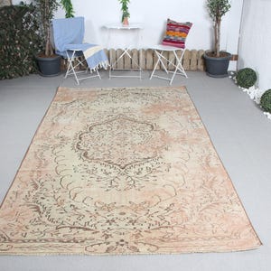Vintage Rug Turkish Large Rugs Faded Oushak For Dining Room 5.3x9.3 ft Green Home Decor Area Eclectic Designer Nomadic Vintage Oushak Ethnic