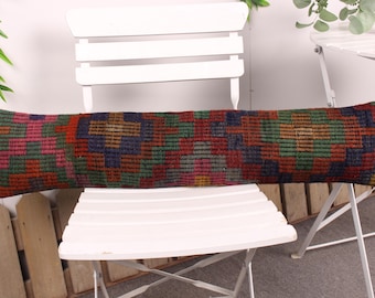 Handmade Kilim Cushion, Kilim Pillow, 8x36 Ethnical Kilim Rug Pillow, Vintage Kilim Throw Pillow, Red Pillow Cover, Lumbar Pillow,