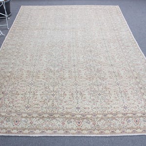 Vintage Turkish Area Rug, Cream and Beige Oriental Design, 6x9ft, Elegant Floral Pattern, Living Room Decor