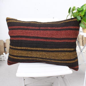 Pillow for Couch, Throw Kilim Pillow, 20x28 Vintage Kilim Throw Pillow, Boho Pillow, Brown Pillow, Lumbar Pillow, Rustic Striped Pillow,