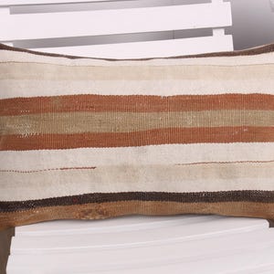 Antique Pillows, Ethnical Kilim Rug Pillow, 12x20 Boho Pillow, Home Decor Pillow, Beige Cushion, Bohemian Lumbar Pillow, Patchwork Pillow,