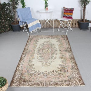 Turks tapijt vintage gebied Anatolische tapijten voor salon 3,8 x 6,9 ft beige antieke Oushak outdoor vloer nomadische slaapzaal retro keuken boho