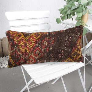 Pillow for Couch, Turkish Pillow, 12x24 Antique Pillows, Throw Kilim Pillow, Yellow Pillow, Rectangular Pillow, Embroidered Pillow,