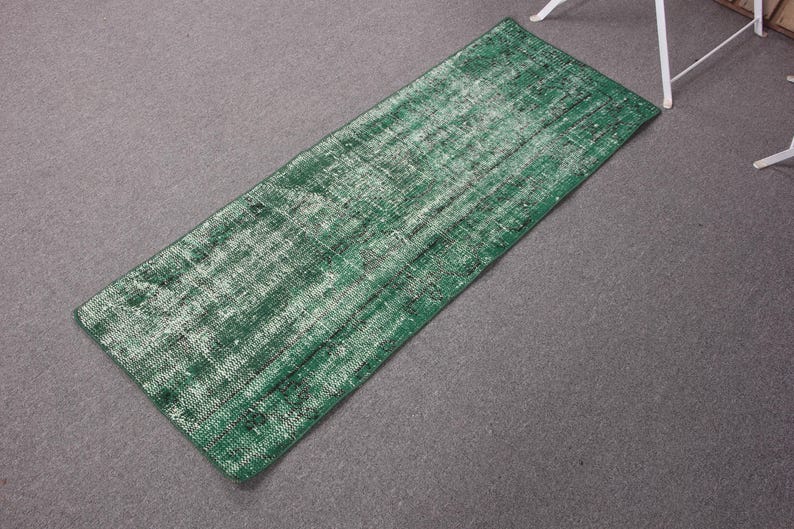 Turkish Rug Small Vintage Small Rug, 1.5x4.3 Ft Turkish Rug, Green Oushak Wool Rug - Etsy