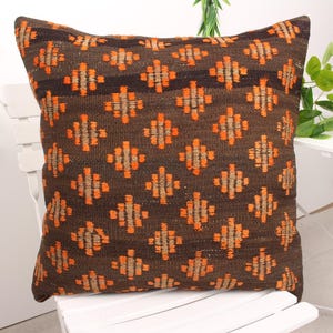 Kilim Pillow, Vintage Kilim Pillow, 24x24 Gift Pillow, Ethnical Kilim Rug Pillow, Brown Pillow Cover, Handmade Woven Pillow,