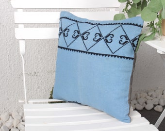 Home Decor Pillow, Boho Pillow Sham Cover, 14x14 Turkish Pillow, Pillow for Sofa, Blue Pillow, Patterned Pillow, One Of A Kind Pillow,