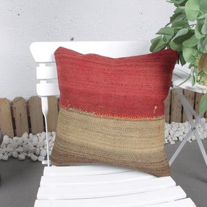 Boho Pillow, Throw Kilim Pillow, 16x16 Kilim Pillow, Interior Designer Pillow, Red Pillow, Patchwork Pillow, Classic Stripe Design Pillow,