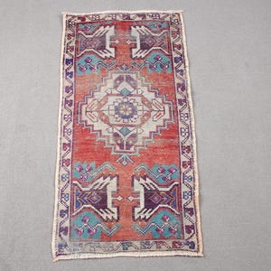 Vintage Rug Small Rugs Turkish Anatolian For Bathroom 1.6x3.1 ft Red Wool Entry Flatweave Custom Neutral Turkish Bright Organic Door Mat