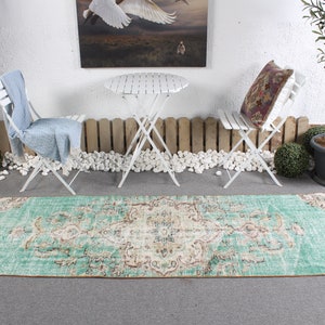 Turkish Rug, 2.8x8.3 ft Runner Rugs, Vintage Rug, Anatolian Rugs, Rugs For Hallway, Green Oushak Rug, Vintage Runner Rug,  2254