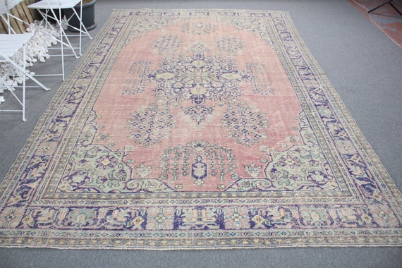 ビンテージトルコラグ　アンティーク トルコ製ヴィンテージラグ、7.3x13.1フィートの特大ラグ、トルコ製ラグ