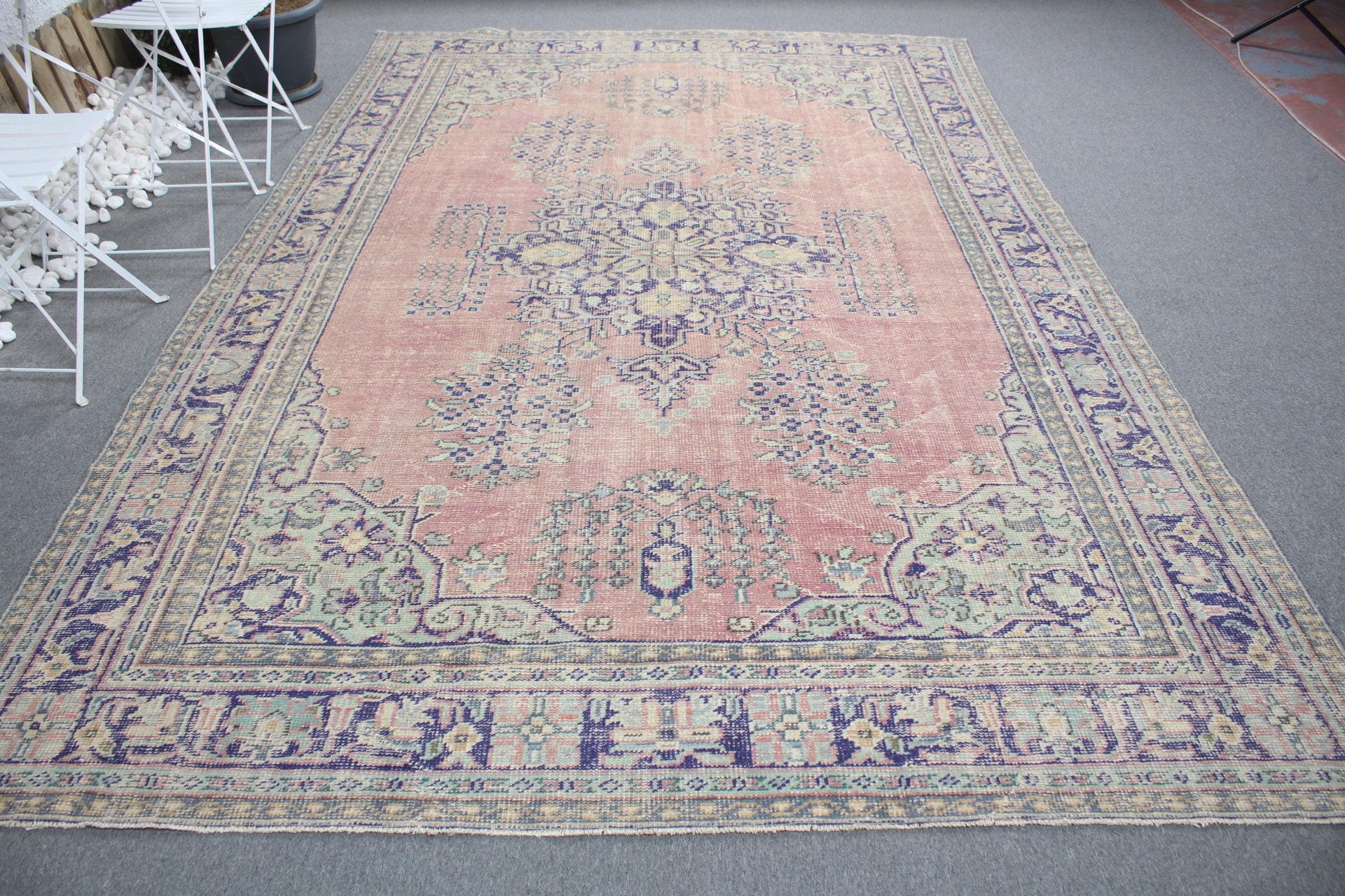 トルコ製ヴィンテージラグ、7.3x13.1フィートの特大ラグ、トルコ製ラグ