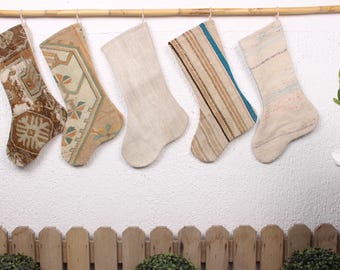 Calza di Natale Kilim / Calza fatta a mano / Calza con monogramma / 20 x 45 cm / Calzini decorativi per le feste / Calza naturale