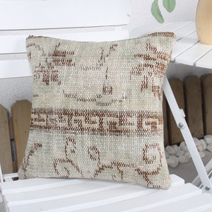 Boho Pillow, Antique Pillows, 14x14 Handmade Kilim Cushion, Kilim Pillow Cover, Beige Cushion, Rug Pillow, One Of A Kind Cushion Case,
