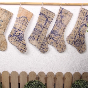 Rustic Christmas Stocking | Handmade Stocking | Holiday Socks | 20x45 cm | Personalized Christmas Stocking | Recycled Rug Stocking