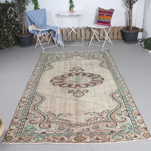 Turks tapijt vintage karpetten Anatolisch voor salon 4,6 x 7,9 ft beige interieur heldere Oushak vloer slaapkamer vintage wol decoratief handgemaakt