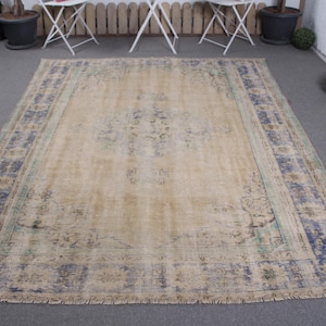 Vintage Turkish Rug, Large Rug 7x8 ft, Decorative Antique Rug, Oriental Carpet, Living Room Rug, Handwoven Floor Decor, Boho Chic Rug