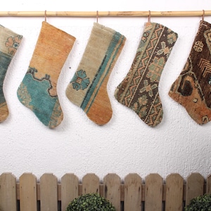 Xmas Stocking | Antique Rug Stocking | Decorative Stocking | 8x18 inches | Family Set Christmas Stockings | Knitted Holiday Socks