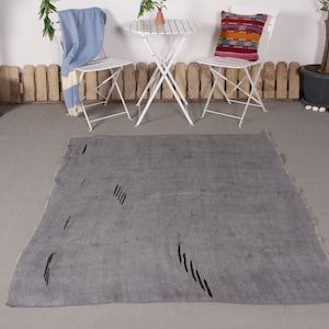 Turks tapijt Karpetten Vintage Kelim Hennep Plat Weven Antiek Voor Eetkamer 5,5x4,6 ft Blauwe Oushak Slaapkamer Dorm Home Decor Nomadisch