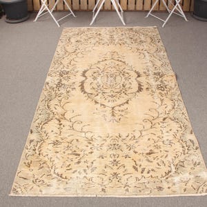 Vintage Rug, 4x7 Area Rugs, Turkish Rug, Anatolian Rug, Rugs For Salon, 3.8x7.3 ft Beige Rug, Vintage Turkish Rug, Antique Oushak Rug,