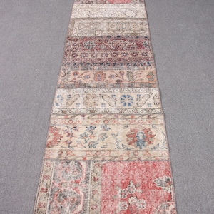 Patchwork Rug, 2x8 Runner Rugs, Turkish Rug, Vintage Rug, Antique Rug, Rugs For Hallway, 2x8.3 ft Red Rug, Hand-Knotted Wool Area Rug,