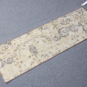 Vintage Turkish Door Mat, Beige Floral Pattern, Elegant Hallway Rug, 1x4ft, Traditional Home Decor, Unique Accent Piece
