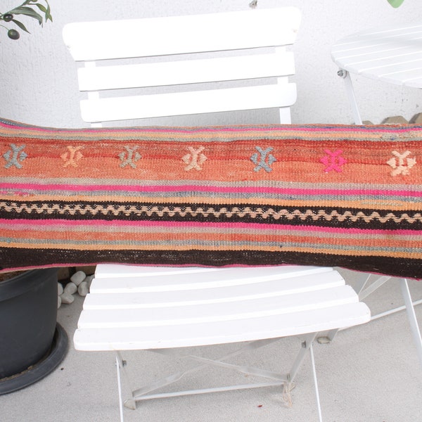 Kelim Kissenbezug, Boho Kissen, 12x36 Kissen für Couch, Interior Designer Kissen, Braunes Kissen, Türstopper Kissen, Gemustertes Kissen,