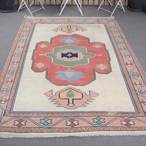 Grande tappeto turco 5,4x7,6 piedi, tappeto vintage in lana patchwork rosso