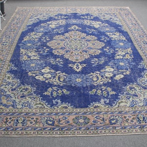 Turkish Rug, 7.8x9.5 ft  Oversize Rug, Vintage Rug, Anatolian Rugs, Rugs For Anatolian, Navy Modern Rug, Ethnic Oriental Rugs,