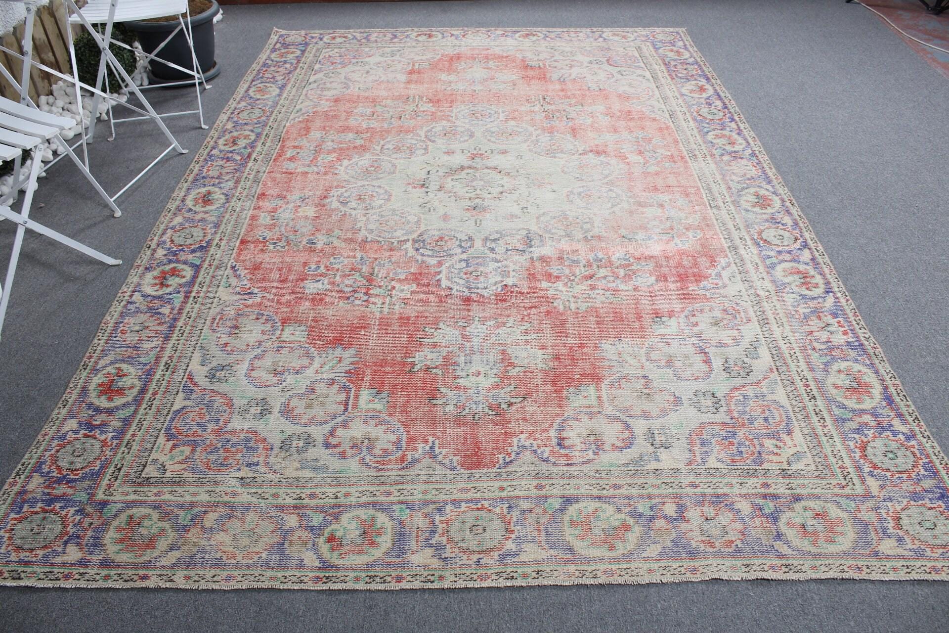 Vintage Turkish Rug, 7x10 Ft Large Rug, Oushak Design Rug, Muted