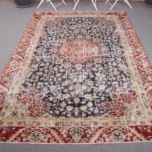 Vintage Rug, Turkish Rug, 5x8 Large Rugs, Anatolian Rug, Rugs For Living Room, 5.3x8.1 ft Blue Rug, Antique Wool Rug, Decorative Salon Rug,