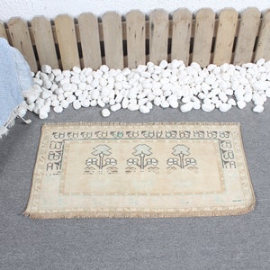 Turkish Rug, 3x1.4 ft Small Rugs, Vintage Rug, Faded Oushak Rug, Rugs For Kitchen, Beige Wool Rugs, Turkish Rug Small, Door Mat Rug, 2345
