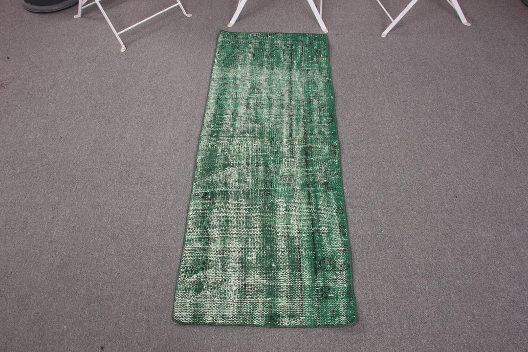 Turkish Rug Small Vintage Small Rug, 1.5x4.3 Ft Turkish Rug, Green Oushak Wool Rug - Etsy