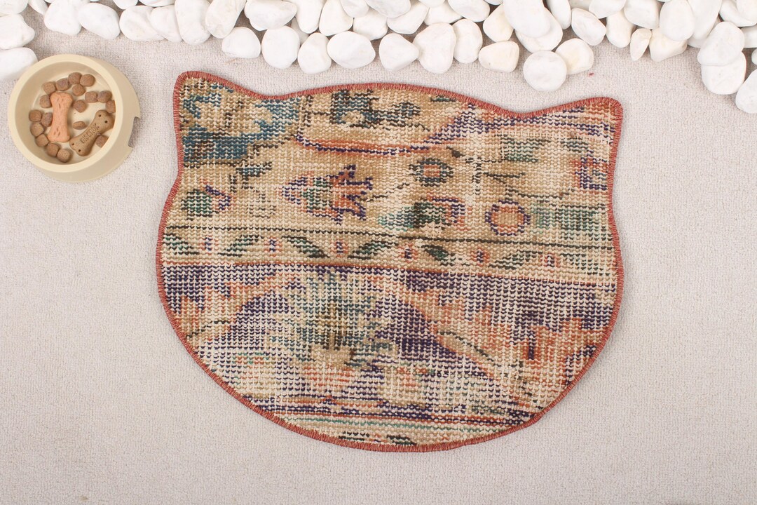Boho Cat Head Bed Mat, Handmade Natural Rug for Cats, Eco-friendly Pet ...
