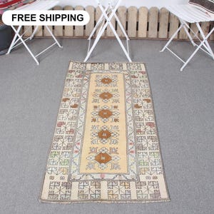 Turkish Rug, Vintage Rug, Small Rug, Antique Rug, Rugs For Entry, 2.3x4.5 ft Beige Rug, Colorful Area Rug, Handmade Small Anatolian Rug,