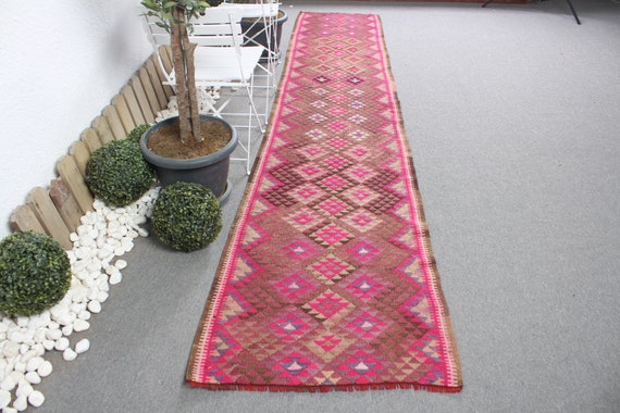 Turkish Kilim, Vintage Kilim, Runner Kilim, Herki Kilim, Rugs For Corridor, Brown Kilim, Tribal Kilim, Hallway Kilim,