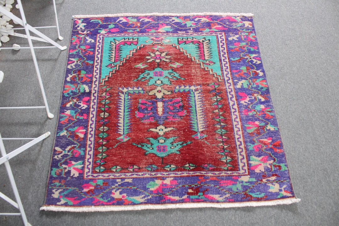 Turkish Prayer Rug, 3.6x3.6 Ft Small Rug, Vintage Rug, Anatolian Rug ...