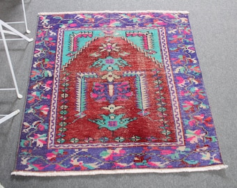 トルコ絨毯、ヴィンテージの小さな絨毯、ボヘミアン アクセント ラグ