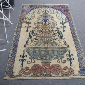 トルコ絨毯、4x7 アクセント ラグ、ヴィンテージ ラグ、ウシャク