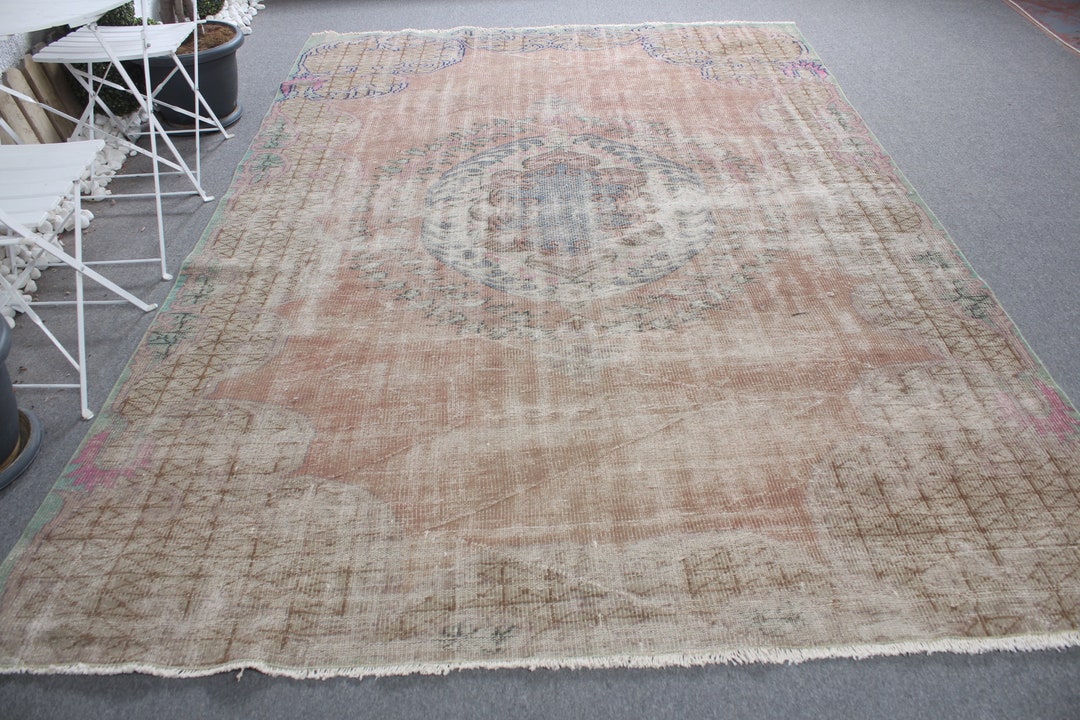 Turkish Rug, Vintage Rug, 7.3x10.3 Ft Oversize Rugs