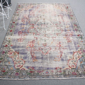 Turkish Rug, Vintage Rug, 5.2x8 ft Large Rug, Oushak Rug, Rugs For Bedroom, Purple Floor Rug, Large Wool Rug, Organic Salon Rug,