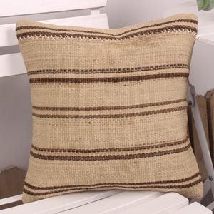 Boho Pillow, Vintage Kilim Throw Pillow, 14x14 Gift Pillow, Vintage Kilim Pillow, Beige Cushion, Patchwork Pillow, Rustic Striped Pillow,