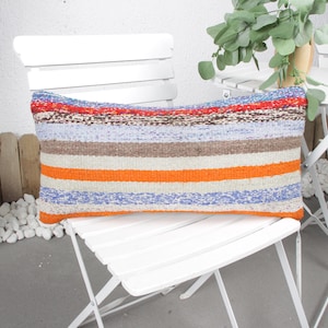 Pillow for Sofa, Kilim Pillow, 12x24 Antique Pillows, Boho Pillow, Blue Pillow, Lumbar Pillow, Boho Stripe Pillow, Bohemian Cushion Pillow,