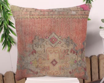Kilim Pillow Cover, Turkish Kilim Pillow, 24x24 Pillow for Couch, Vintage Kilim Throw Pillow, Red Pillow Cover, Hand Knotted Pillow,